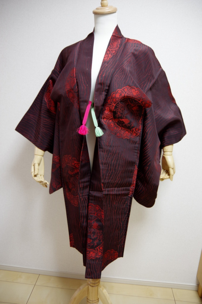Kimono Dress Japan Vintage haori coat Japanese costume used silKDJM-H0787