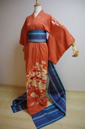 KIMONO DRESS JAPAN VINTAGE TRADITIONAL COSTUME USED KDJM-A0326