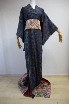 KIMONO DRESS JAPAN VINTAGE TRADITIONAL COSTUME USED KDJM-A0068