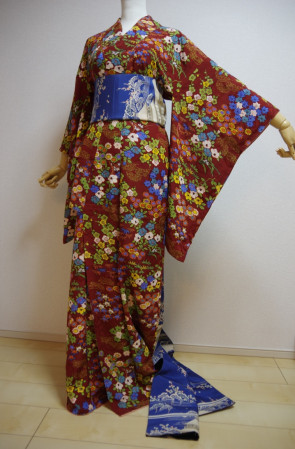 KIMONO DRESS JAPAN VINTAGE TRADITIONAL COSTUME USED KDJM-A0410